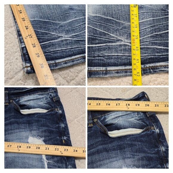Rock Revival Remix Mens Blue Distressed Denim Straight Jeans Side Slit Hem Sz 40 - Picture 10 of 11